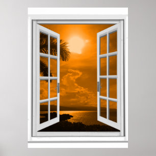 Sunset Uitzicht Trompe l'oeil Fake Window Poster