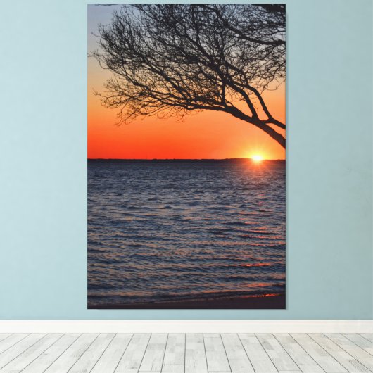 Sunset under Tree Wrapped Canvas Afdruk (Insitu (Houten vloer))