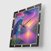 Sunset Unicorn Lake Forest Vierkante Klok (Hoek)