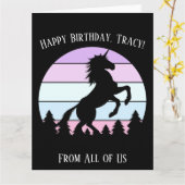 Sunset Unicorn opfoknaam Datum Verjaardag Kaart (Gele Bloem)