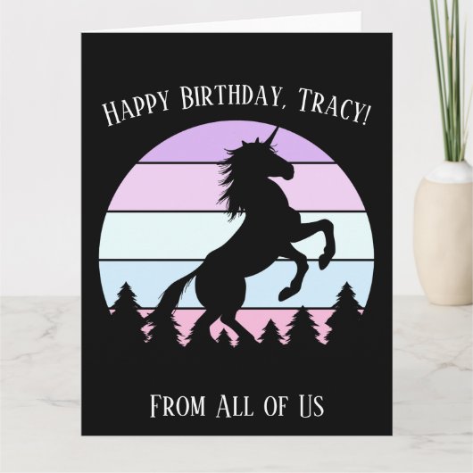 Sunset Unicorn opfoknaam Datum Verjaardag Kaart (Voorkant)