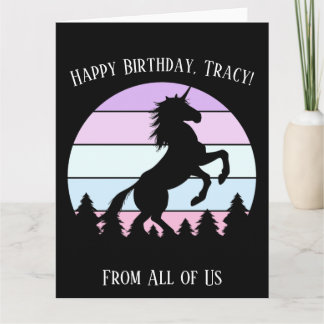 Sunset Unicorn opfoknaam Datum Verjaardag Kaart