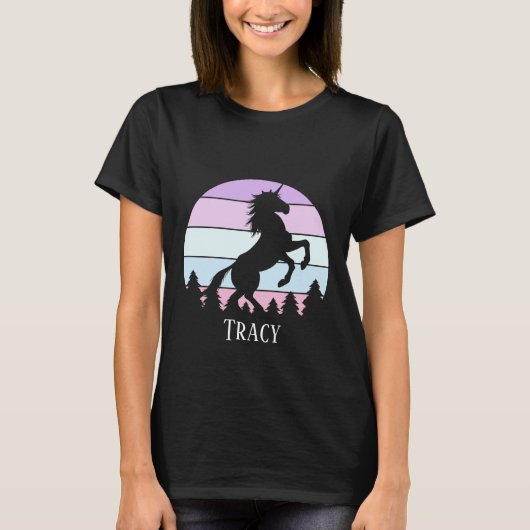  Sunset Unicorn opfoknaam Datum Verjaardag T-shirt (Voorkant)