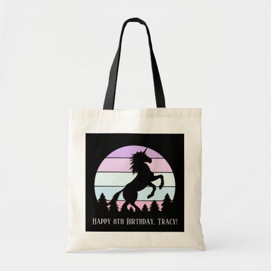  Sunset Unicorn opfoknaam Datum Verjaardag Tote Bag (Voorkant)