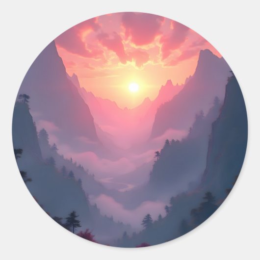 Sunset Valley -  Ronde Sticker (Voorkant)