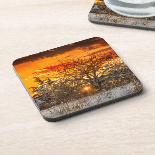 Sunset Vermont Winter Hard Plastic Coaster Bier Onderzetter (Linkerzijde)