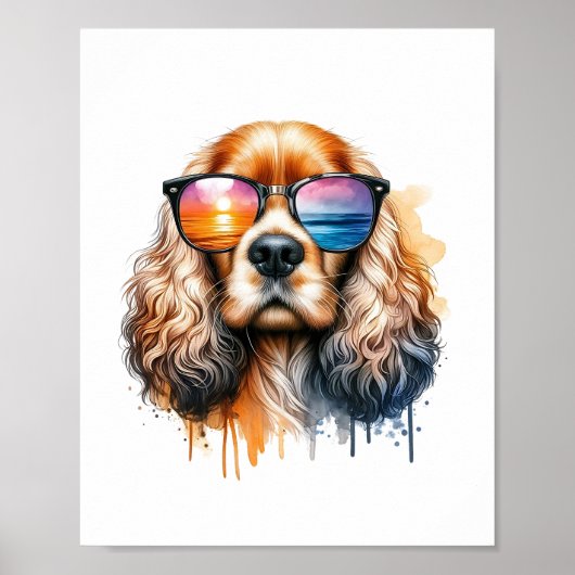 Sunset Vibe Cocker Spaniel Waterverf Dog Wall Art Poster (Voorkant)