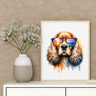 Sunset Vibe Cocker Spaniel Waterverf Dog Wall Art Poster