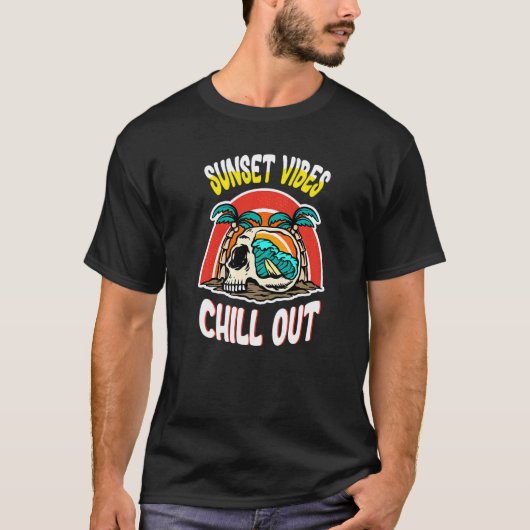 Sunset Vibes Chill Skull Surfing T-shirt (Voorkant)