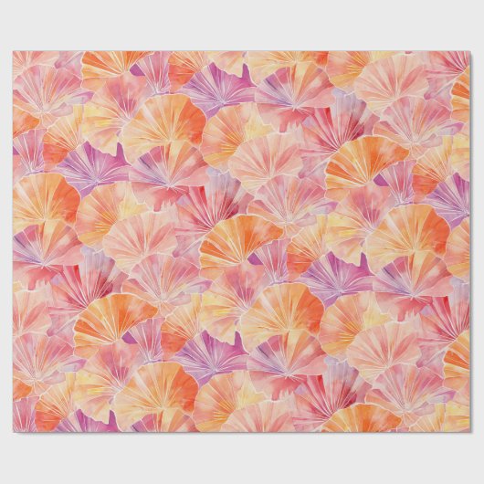 Sunset Vibes Roze en Coral Fan Patroon Cadeaupapier (Vlak)