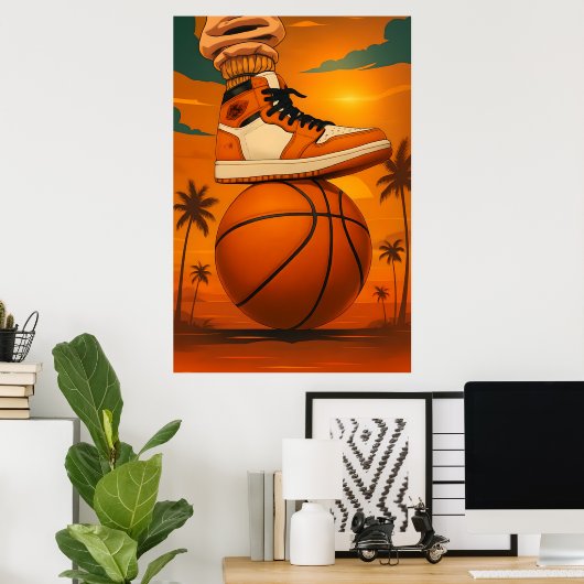 Sunset Vibes Sneaker op Basketbal Poster (Thuiskantoor)