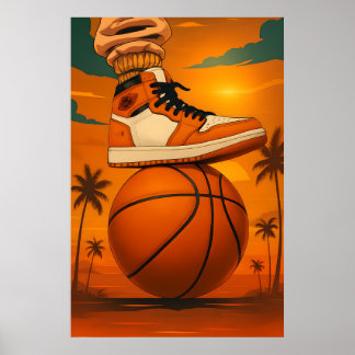Sunset Vibes Sneaker op Basketbal Poster