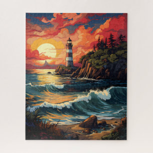 Sunset Vuurtoren Jigsaw Puzzel