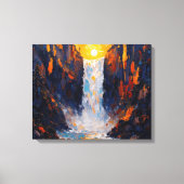 Sunset Waterfall Premium Wrapped Canvas Muurkunst (Voorkant)