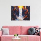 Sunset Waterfall Premium Wrapped Canvas Muurkunst (Insitu (Woonkamer))
