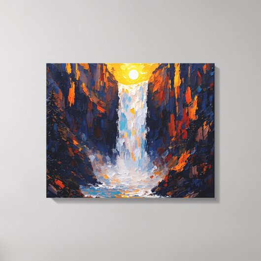 Sunset Waterfall Premium Wrapped Canvas Muurkunst Afdruk (Voorkant)