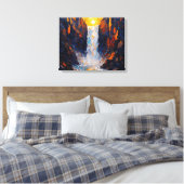 Sunset Waterfall Premium Wrapped Canvas Muurkunst Afdruk (Insitu (Slaapkamer))