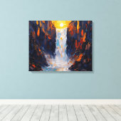 Sunset Waterfall Premium Wrapped Canvas Muurkunst Afdruk (Insitu (Houten vloer))