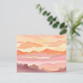 Sunset Waterverf Hills | Oranje Hue Sky Painting Briefkaart (Staand voorkant)