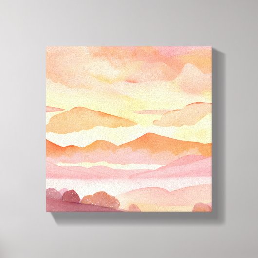 Sunset Waterverf Hills | Oranje Hue Sky Painting Canvas Afdruk (Voorkant)