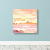 Sunset Waterverf Hills | Oranje Hue Sky Painting Canvas Afdruk (Insitu (Houten vloer))
