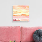 Sunset Waterverf Hills | Oranje Hue Sky Painting Canvas Afdruk (Insitu (Woonkamer))