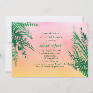 Sunset Waterverf Palm Leaves Rehearsal Dinner Kaart