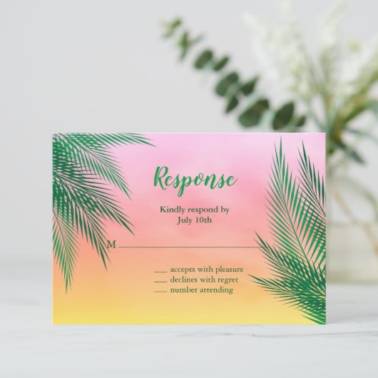 Sunset Waterverf Palm Leaves RSVP (Staand voorkant)