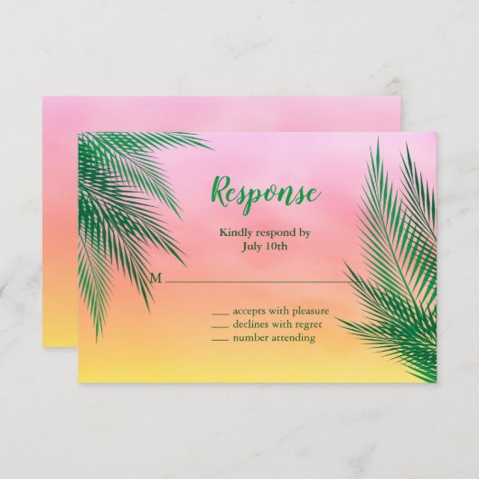 Sunset Waterverf Palm Leaves RSVP (Voorkant / Achterkant)