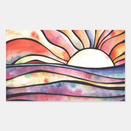 Sunset Waterverf Rechthoekige Sticker (Voorkant)