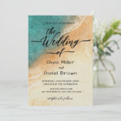 Sunset Waterverf Shoreline Tropical Beach Wedding Kaart (Staand voorkant)