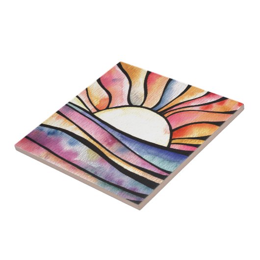 Sunset Waterverf Tegeltje (Zijkant)