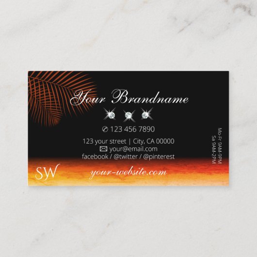 Sunset Waterverven Palm Leaves Diamonds Visitekaartje (Achterkant)