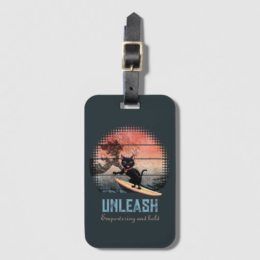 Sunset Wave-Riding Cat Bagagelabel (Voorkant (verticaal))