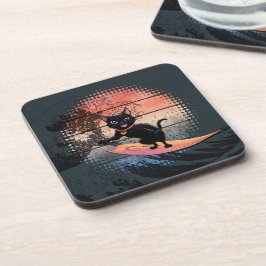 Sunset Wave-Riding Cat Bier Onderzetter