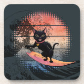 Sunset Wave-Riding Cat Bier Onderzetter (Voorkant)
