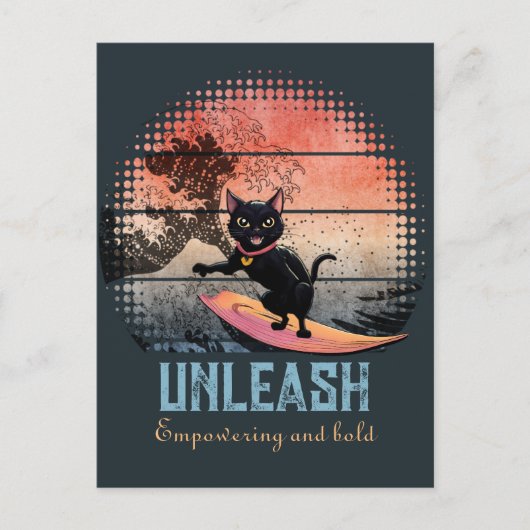 Sunset Wave-Riding Cat Briefkaart (Voorkant)