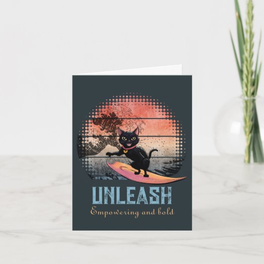 Sunset Wave-Riding Cat Feestdagen Kaart (Voorkant)