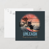 Sunset Wave-Riding Cat Feestdagenkaart (Voorkant / Achterkant)