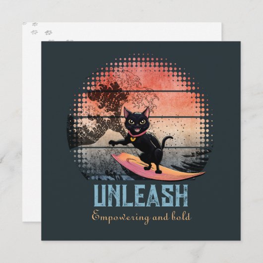 Sunset Wave-Riding Cat Feestdagenkaart (Voorkant / Achterkant)
