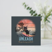 Sunset Wave-Riding Cat Feestdagenkaart (Staand voorkant)