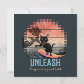 Sunset Wave-Riding Cat Feestdagenkaart (Voorkant)