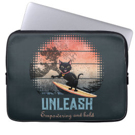 Sunset Wave-Riding Cat Laptop Sleeve