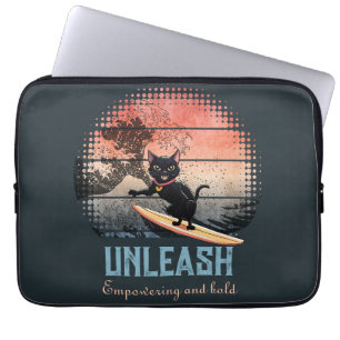 Sunset Wave-Riding Cat Laptop Sleeve