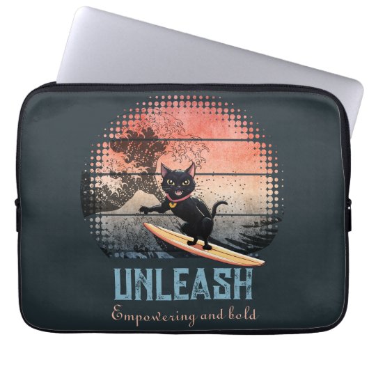Sunset Wave-Riding Cat Laptop Sleeve (Voorkant)