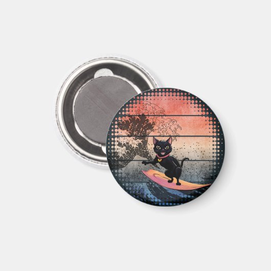 Sunset Wave-Riding Cat Magneet (Voorkant / Achterkant)