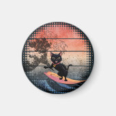 Sunset Wave-Riding Cat Magneet (Voorkant)