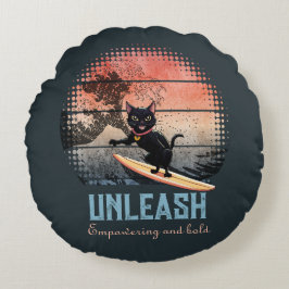 Sunset Wave-Riding Cat Rond Kussen