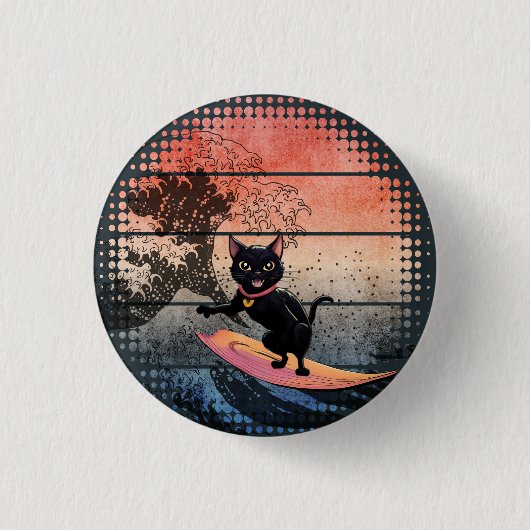 Sunset Wave-Riding Cat Ronde Button 3,2 Cm (Voorkant)