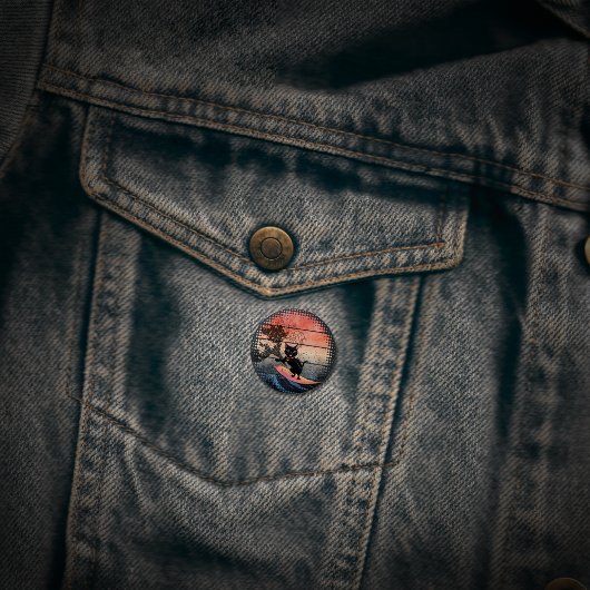 Sunset Wave-Riding Cat Ronde Button 3,2 Cm